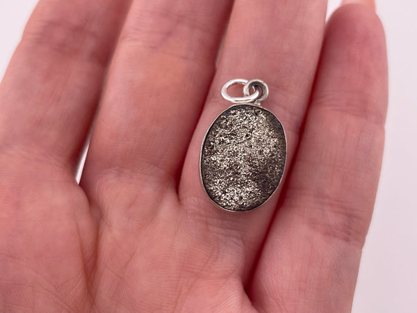 sterling silver gray oval druzy doublet pendant