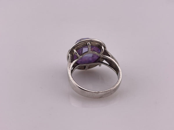 size 6.75 sterling silver faceted purple glass ring