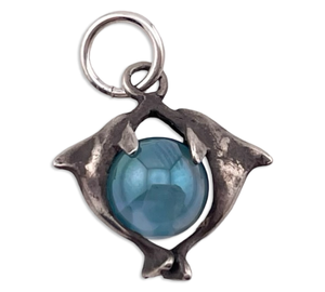 sterling silver dolphin blue glass gazing ball pendant