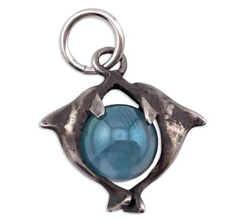 sterling silver dolphin blue glass gazing ball pendant