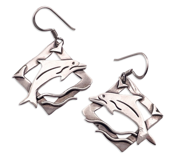 sterling silver dolphin hook dangle earrings