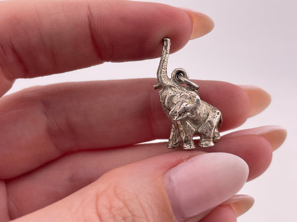 sterling silver 3D elephant trunk up pendant