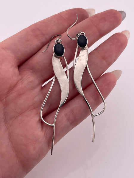 sterling silver long synthetic onyx dangle earrings