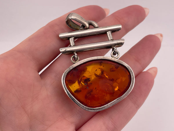 sterling silver 2-1/2" amber dangle pendant