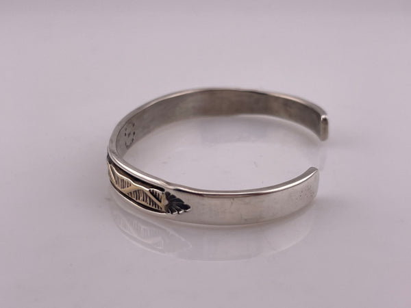 sterling silver & 14k artist signed B Morgan stoneless textured cuff bracelet