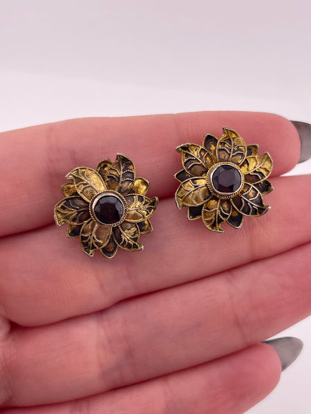 sterling silver gold wash faceted garnet post earrings