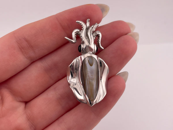 sterling silver Kovel mother of pearl squid pendant brooch