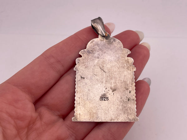 sterling silver St. Mary lab ruby pendant ***Chipped Stone***