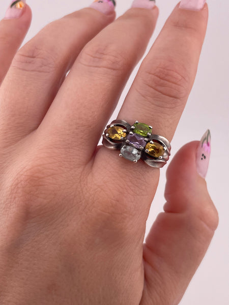size 8.25 sterling silver multi-gemstone ring