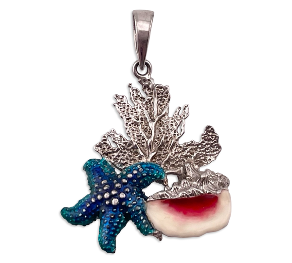 sterling silver resin starfish seashell coral pendant