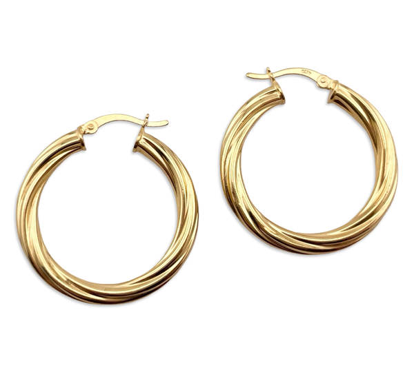 sterling silver gold plated 1-1/8" cable hoop earrings