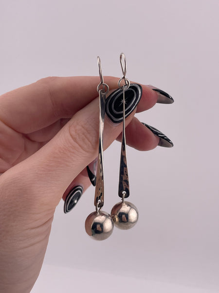 sterling silver hammered bar ball sphere dangle earrings