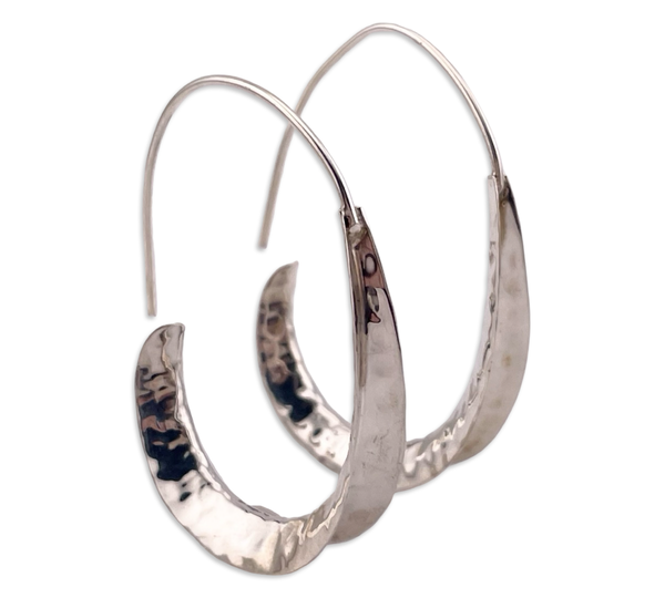 sterling silver stoneless hammered threader J shaped dangle earrings