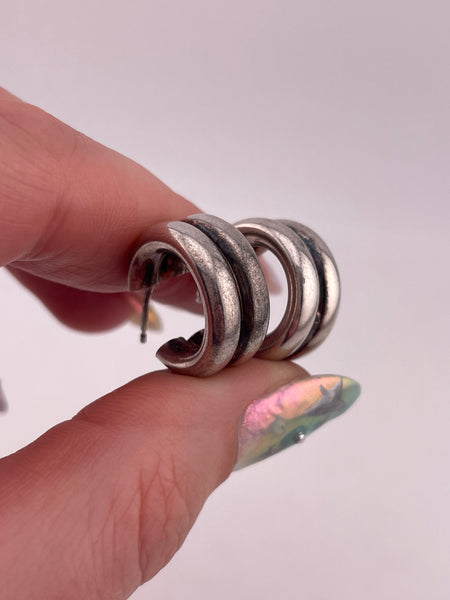 sterling silver 5/8" double tube hoop post earrings