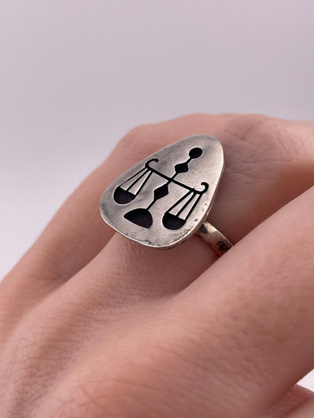 size 6.5 sterling silver Libra the Scales zodiac adjustable band ring