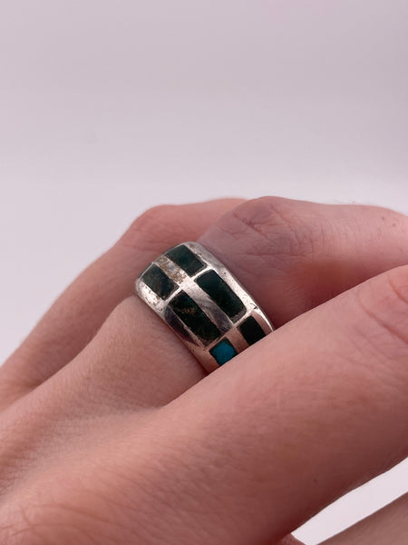 size 6.5 sterling silver chunky green turquoise inlay band ring