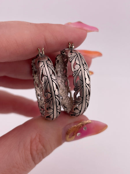 sterling silver 1 1/8" cut-out hoop earrings