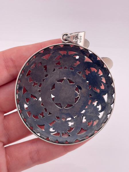 sterling silver large stoneless ornate cut-out floral pendant