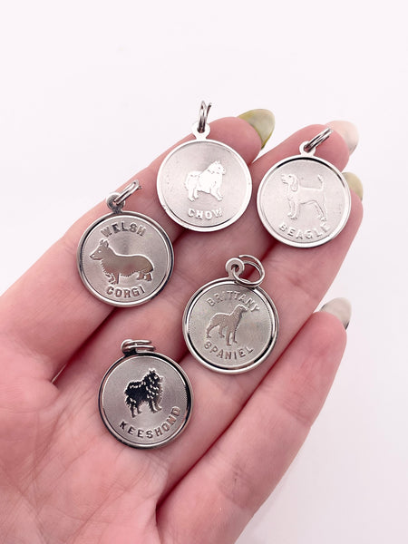 sterling silver vintage round dog breed charm pendant
