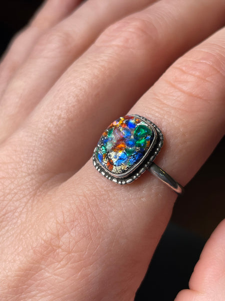 size 8.75 sterling silver foil glass ring