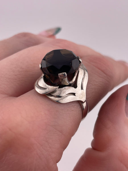 size 7.5 sterling silver faceted smokey quartz ring