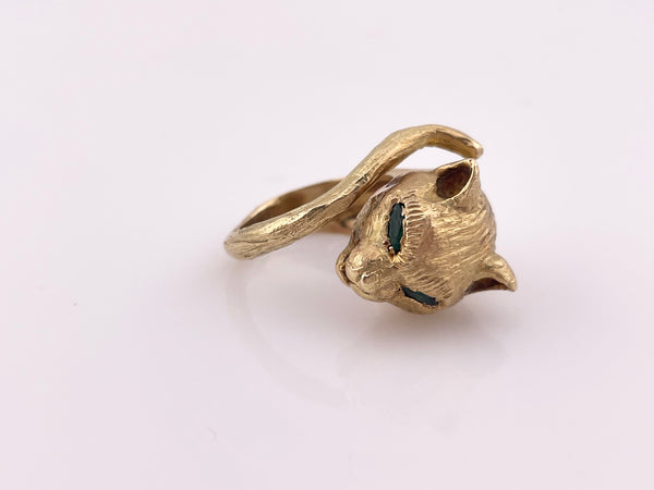 size 6.75 18k gold vintage P. Cordier emerald cat panther ring