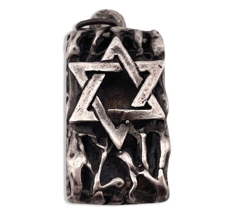 sterling silver religious Star of David Jewish brutalist rectangle pendant