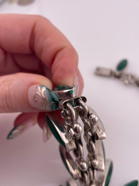 sterling silver 17 1/2" Mexican synthetic malachite collar necklace