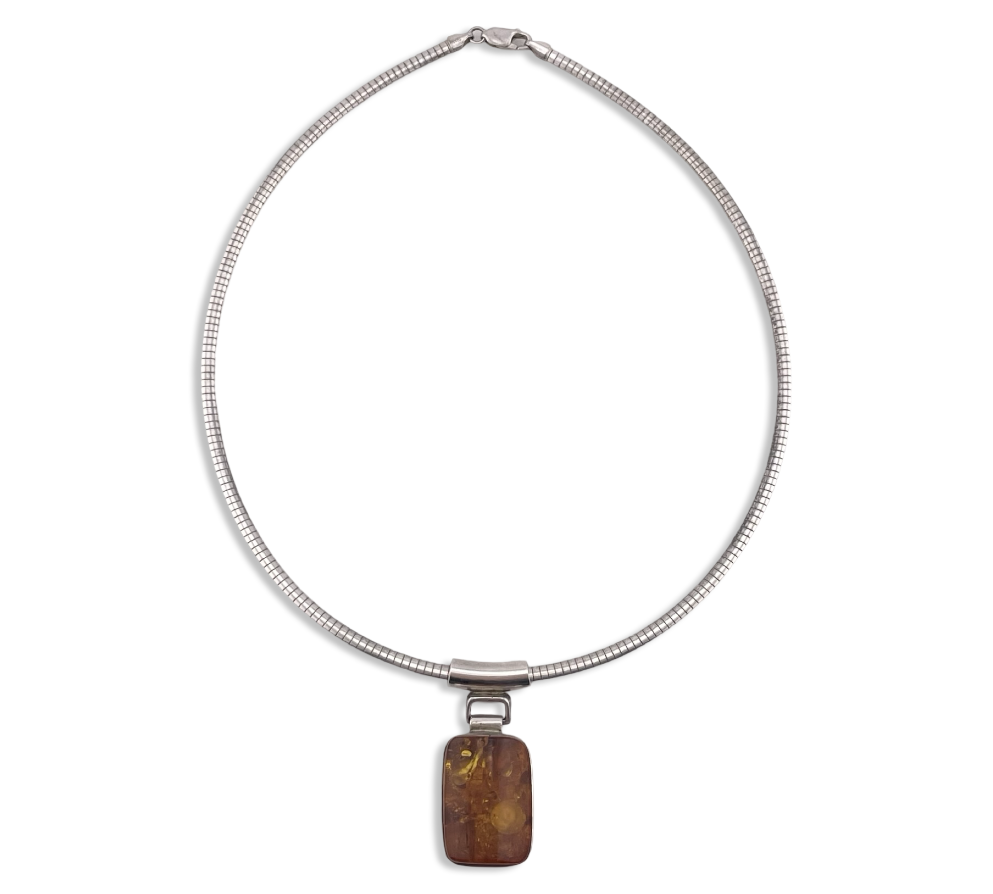 sterling silver amber pendant structured chain necklace