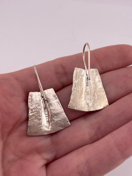 sterling silver stoneless textured fan hook earrings