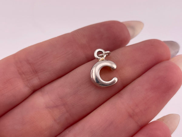 sterling silver puffy 'C' letter initial pendant
