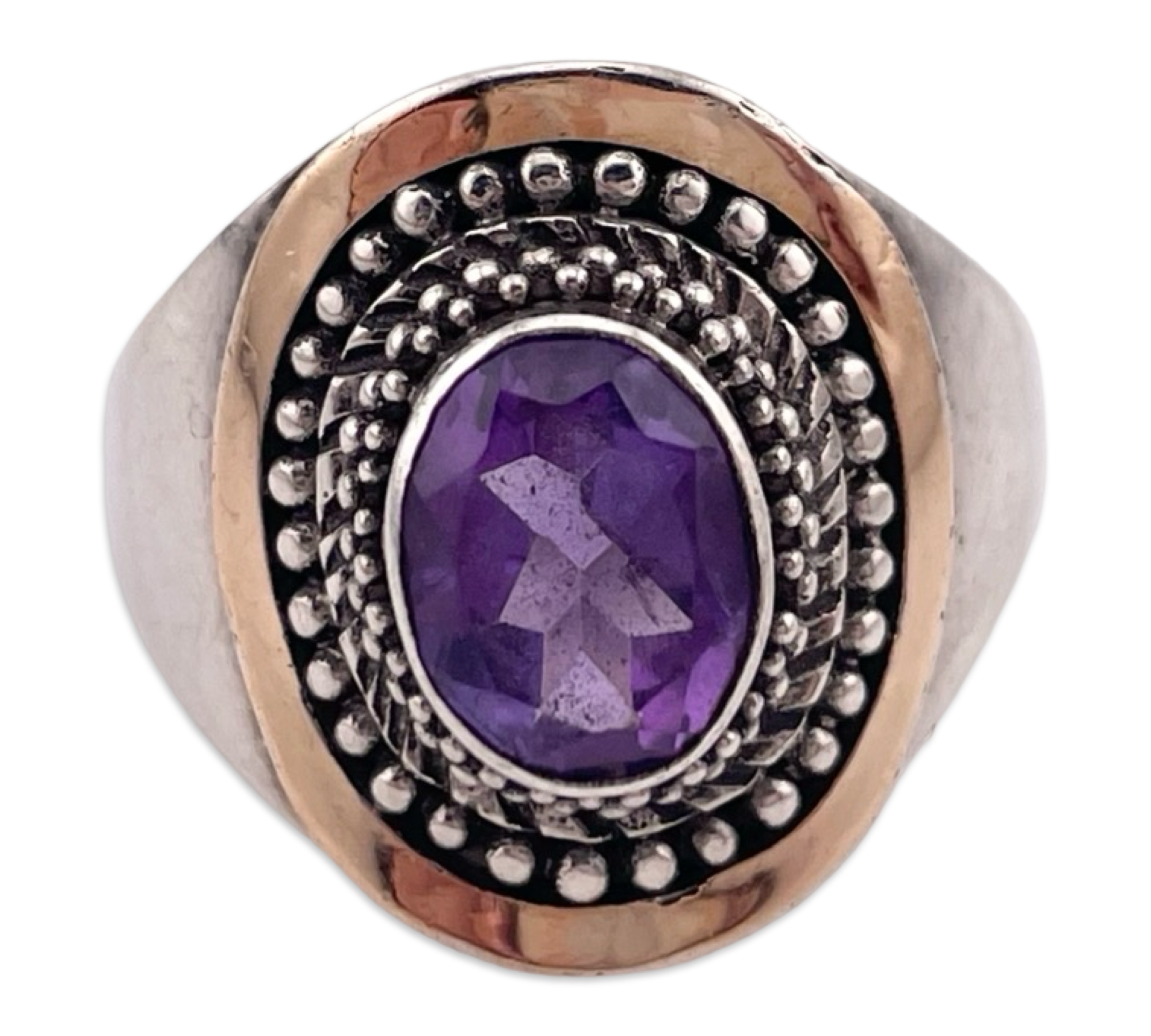 size 7.75 sterling silver & 18k gold faceted amethyst ring