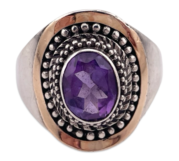 size 7.75 sterling silver & 18k gold faceted amethyst ring