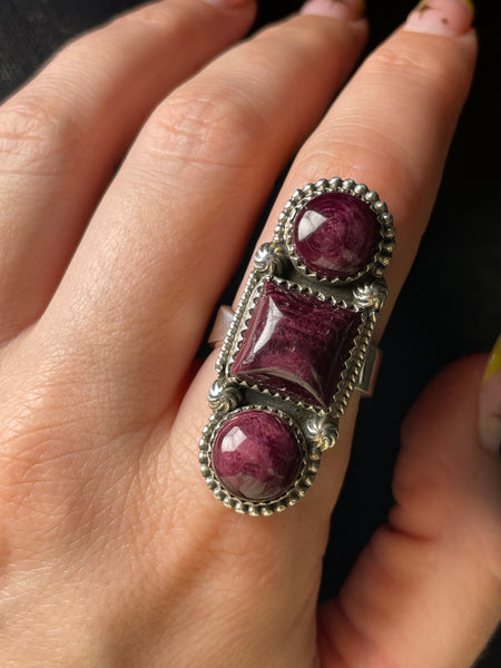 size 8.5 sterling silver purple spiny oyster adjustable band ring