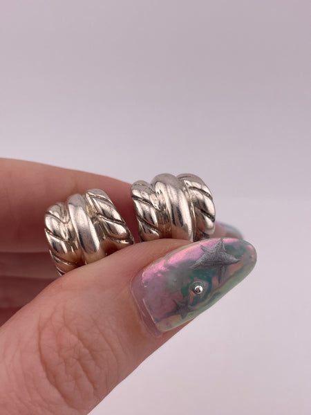 sterling silver chunky textured partial hoop post earrings