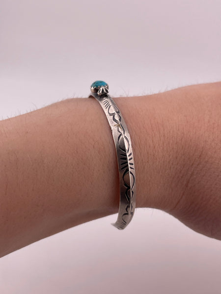 sterling silver 6-3/8" Tahe signed stamped turquoise bracelet