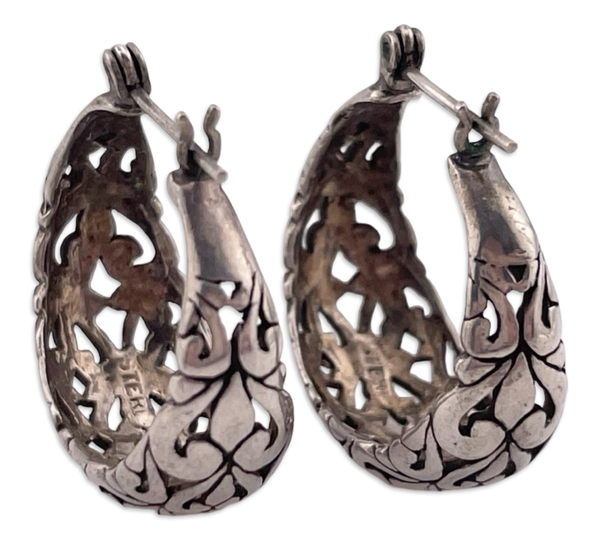 sterling silver round cut-out design hoop earrings