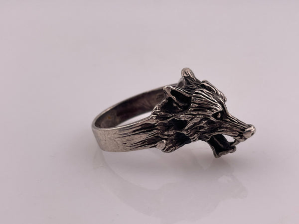 size 12.75 sterling silver wolf head ring
