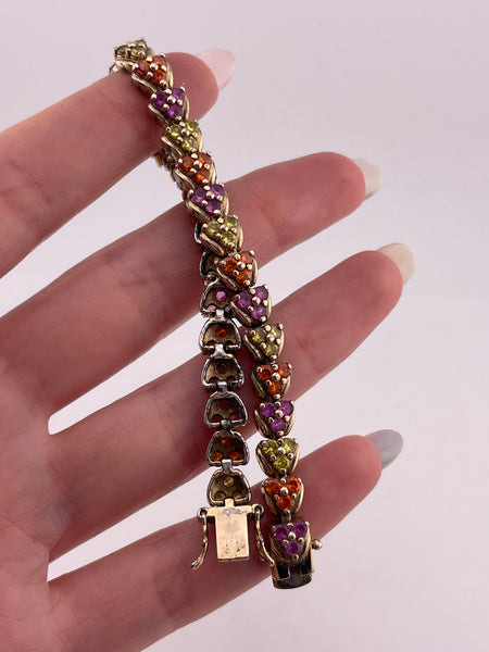 sterling silver gold plated 7 1/4" faceted multi-gemstone link bracelet