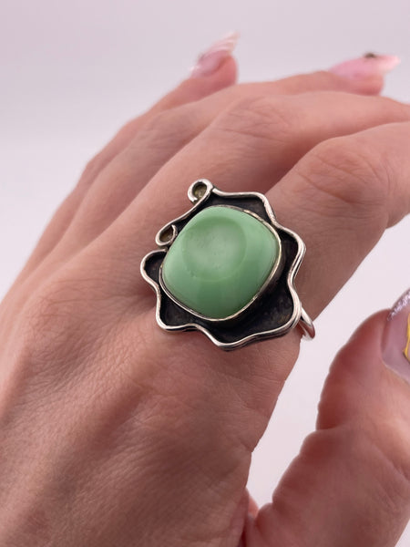 size 9 sterling silver green glass adjustable band ring