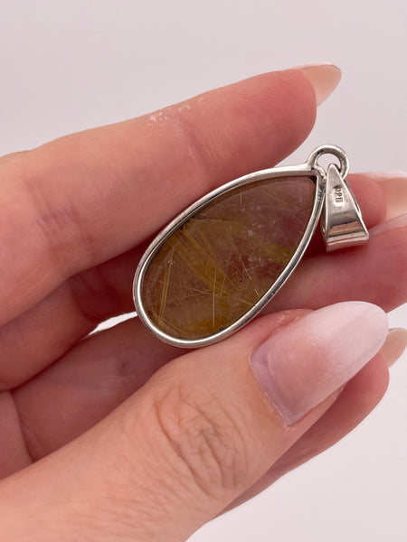 sterling silver golden rod rutilated quartz teardrop pendant