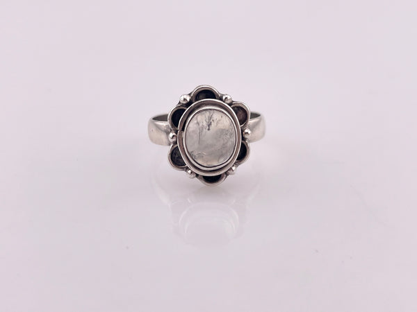size 9 sterling silver oval rainbow moonstone ring