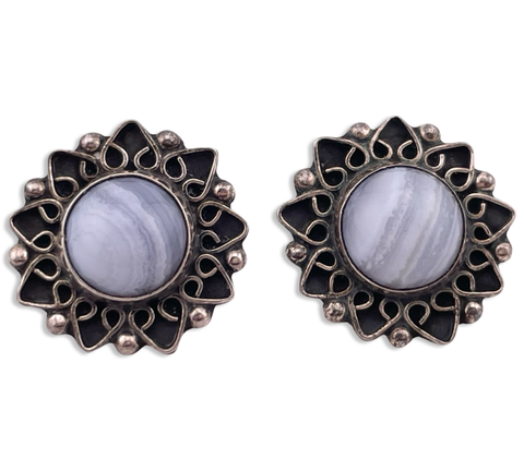 sterling silver lace agate post earrings