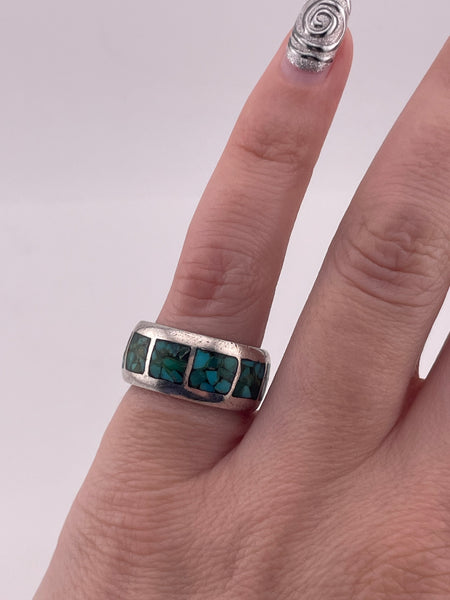 size 5.25 sterling silver crushed turquoise band ring