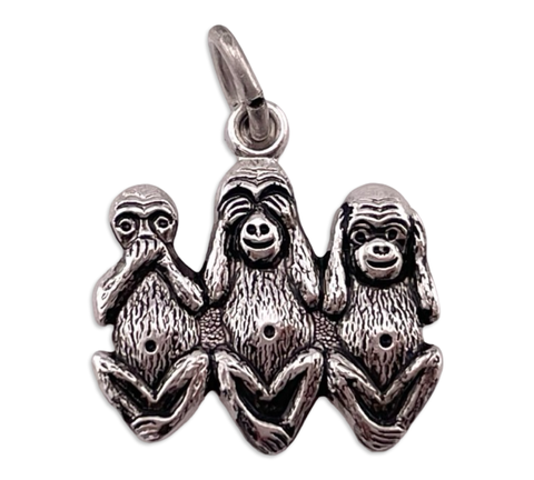 sterling silver three wise monkeys pendant