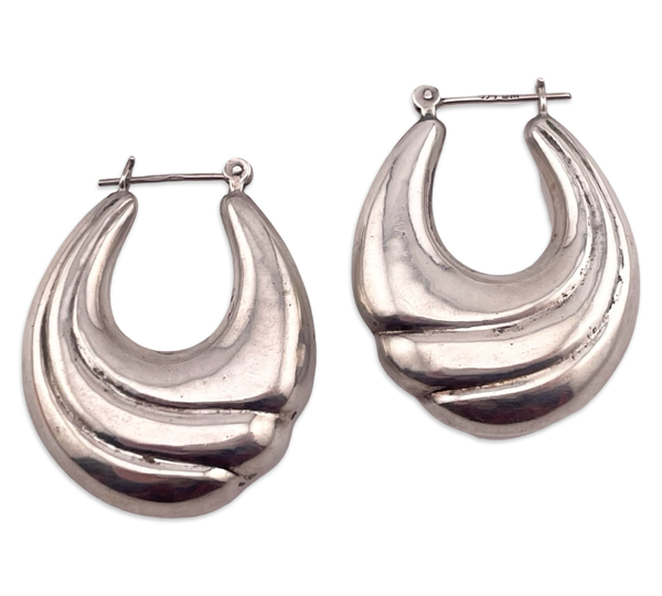 sterling silver large textured puffy hoop earrings