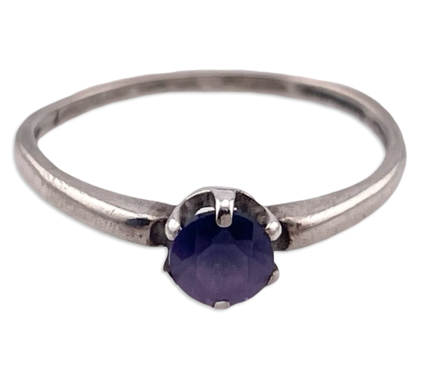 size 7.25 sterling silver faceted lab sapphire ring