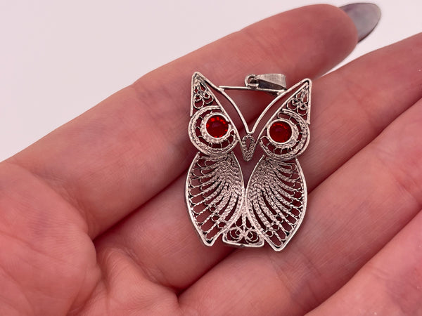 sterling silver owl plastic rhinestone filigree pendant