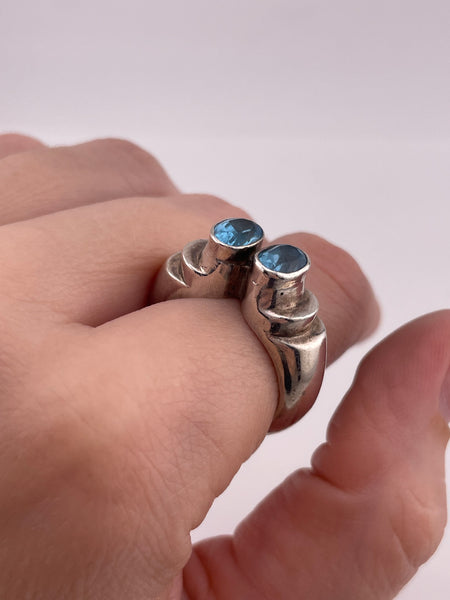 size 7 sterling silver heavy chunky faceted blue topaz ring