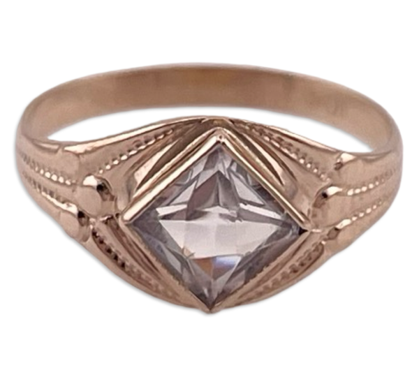 size .75 10k yellow gold faceted rhinestone ring
